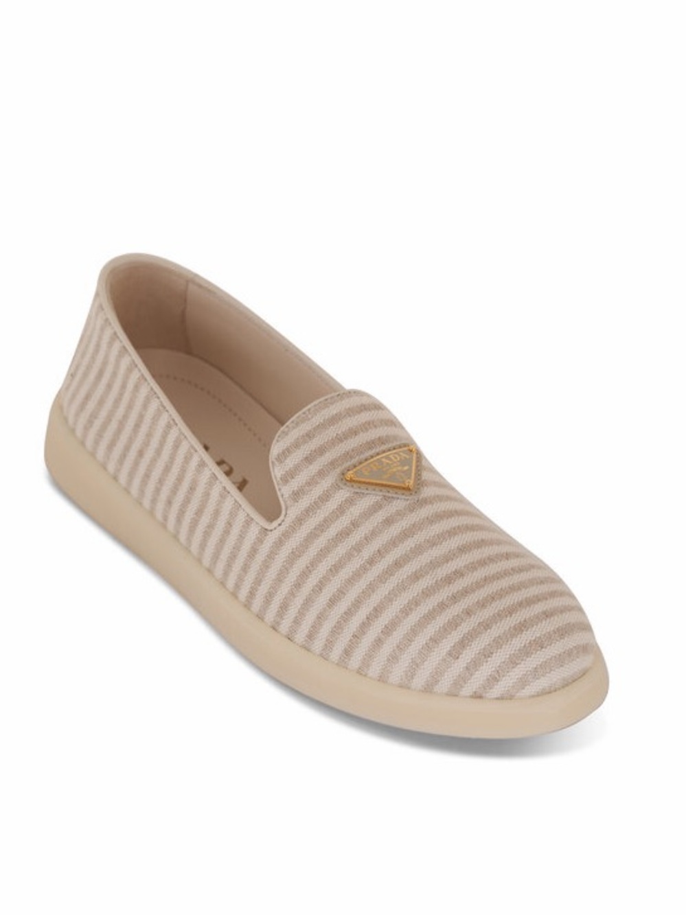 PRADA Saint Tropez Slip On Natural Stripe Canvas Cream White Flats Shoes Size 38